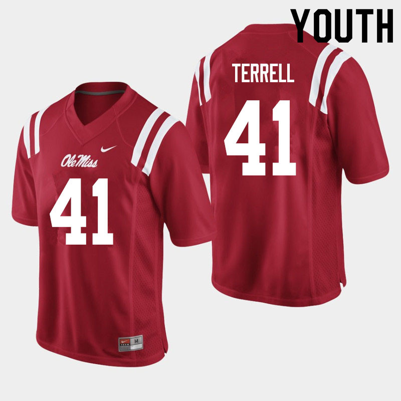 Youth #41 C.J. Terrell Ole Miss Rebels College Football Jerseys Sale-Red